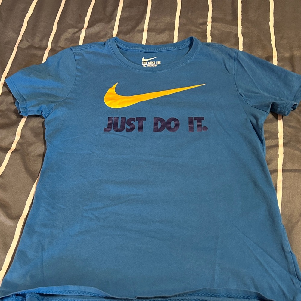 Nike Tee in Blue with Vibrant Yellow Swoosh
